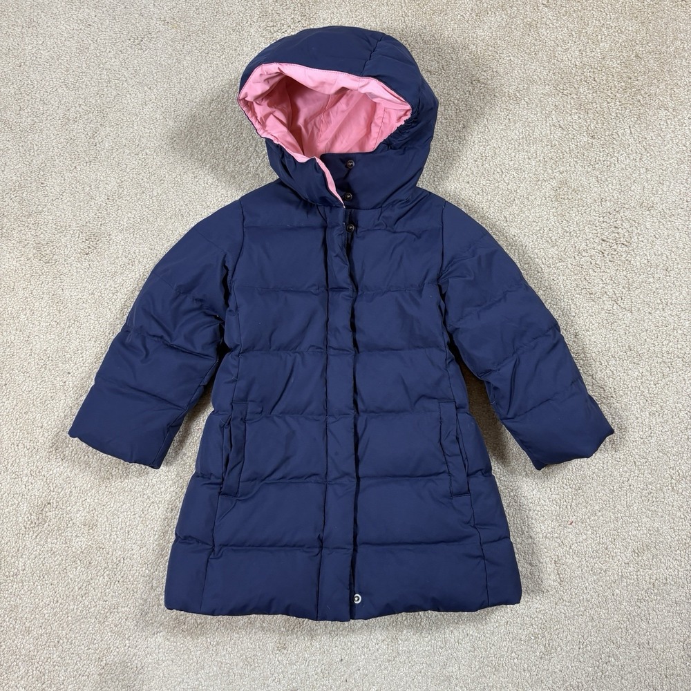 Crewcuts Girls Navy Blue Puffer Jacket Hooded Full Zip Quilted Coat Size 3 T
